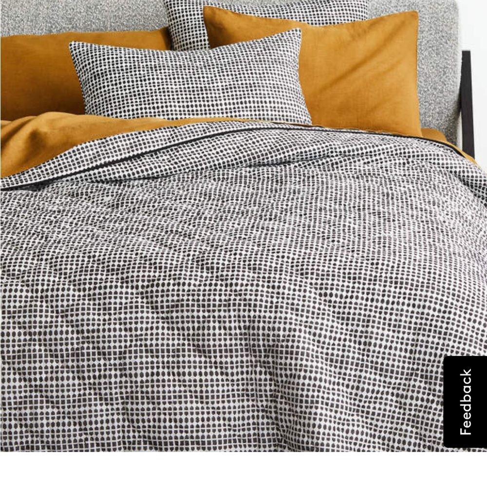 CB2 Pentagrid queen quilt and matching standard shams